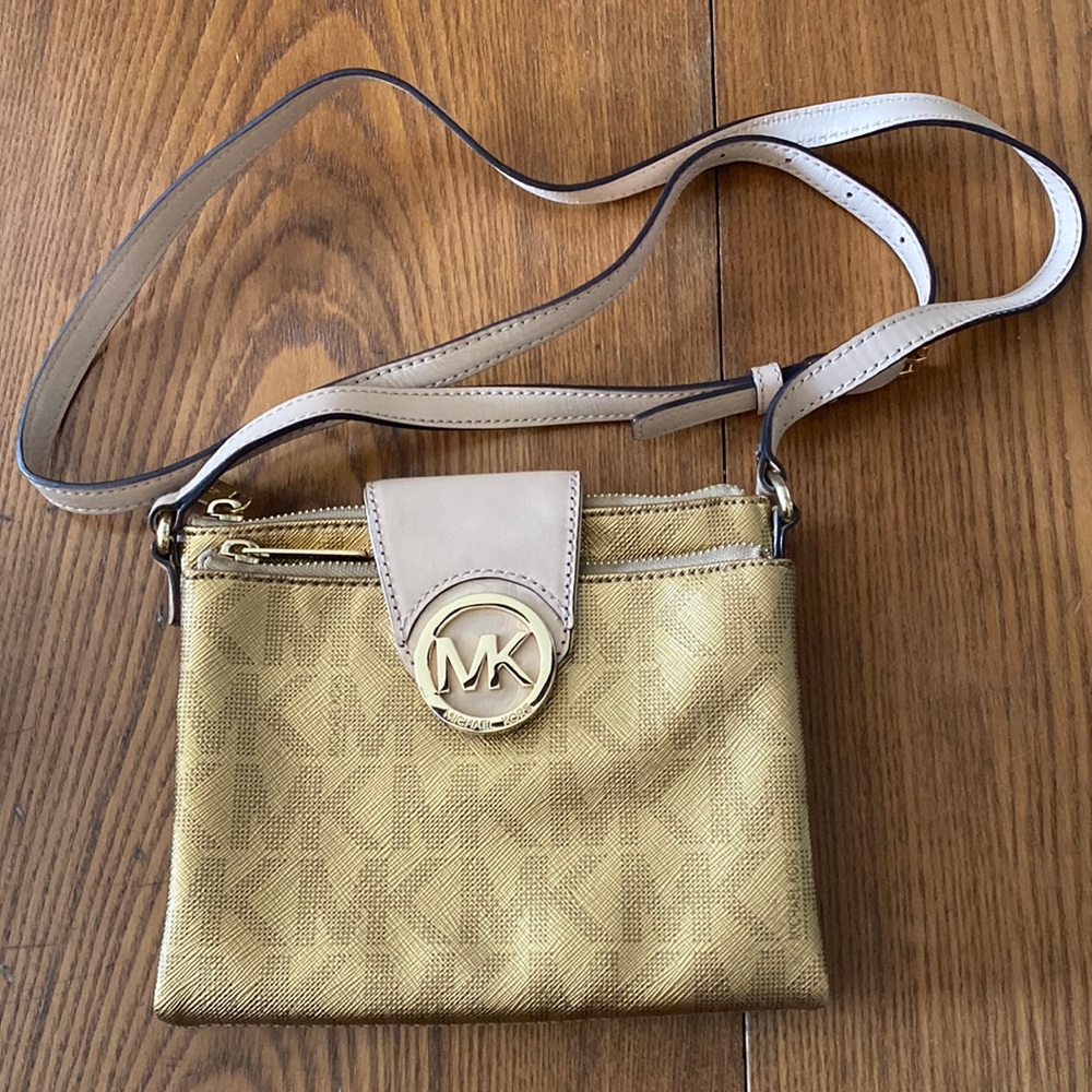 MK Michael Kors Gold Metallic Crossbody Purse
